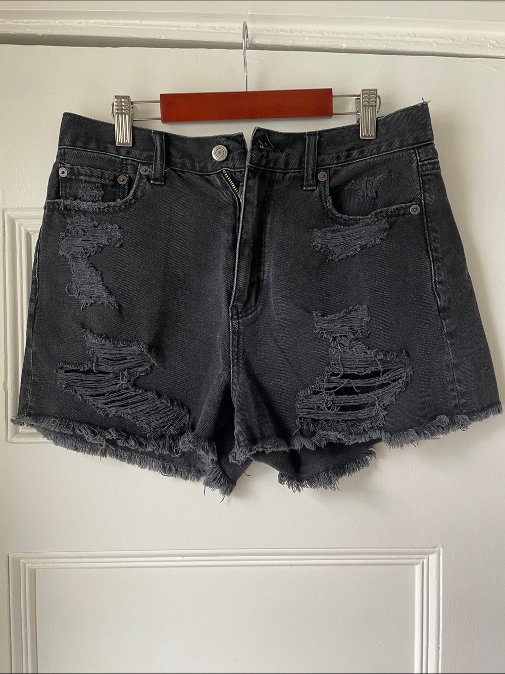 American Eagle Outfitters Washed Black Distressed Jean Shorts